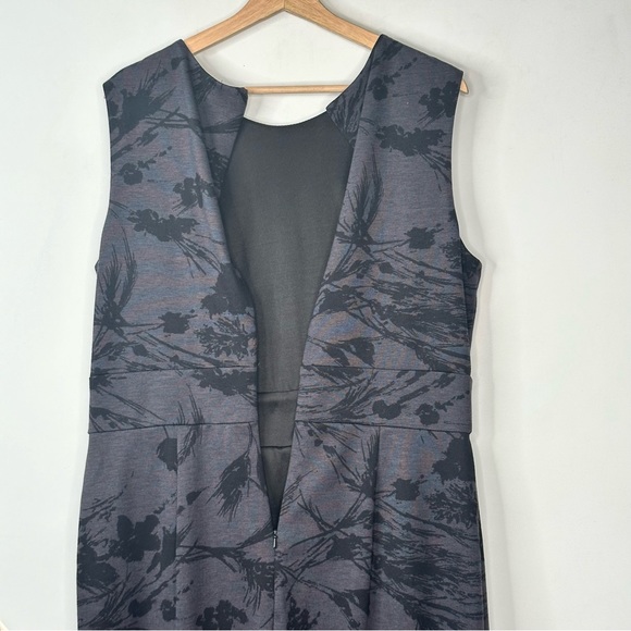 Marina Womans Size 14 Gray Black Floral Printed Dress Sleeveless Rusched Bow - Picture 2 of 9